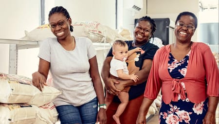 Family in a backroom of a store